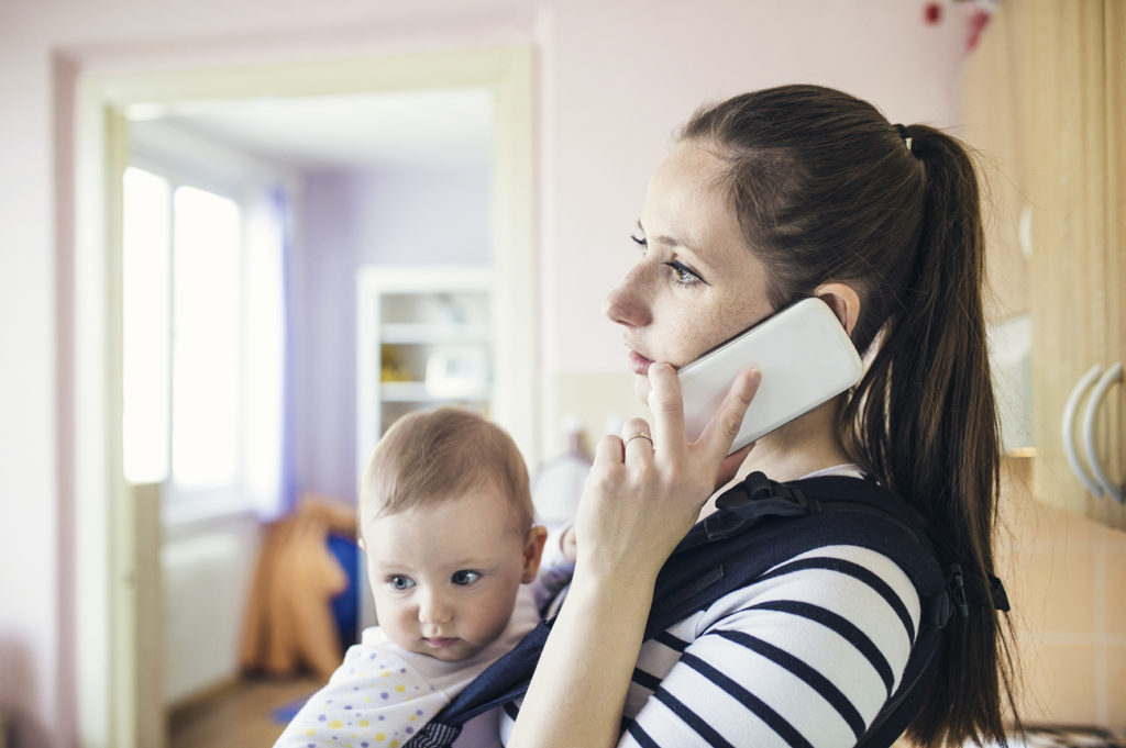 young mum on phone