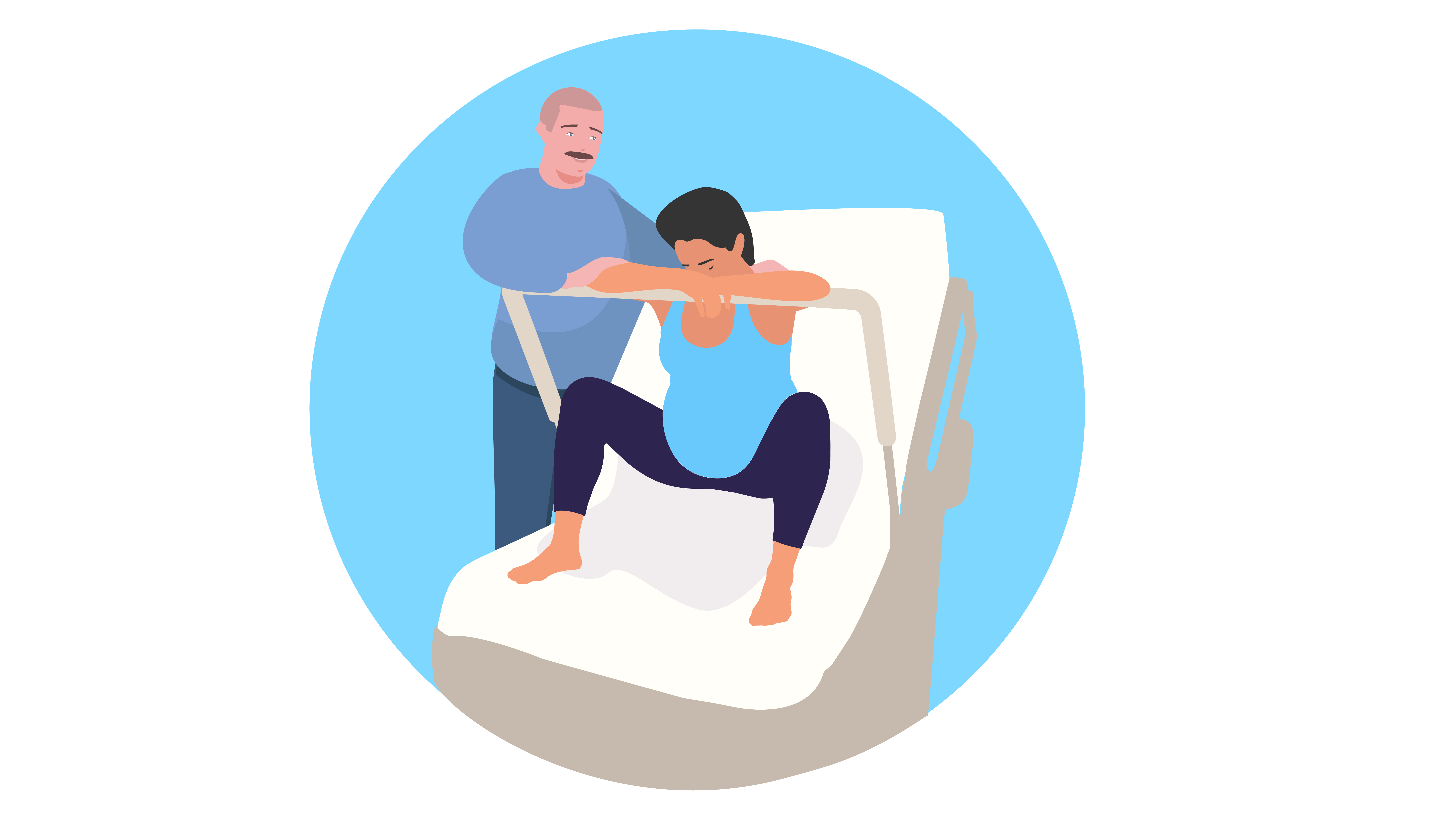 Woman or birthing person holding onto a bar on the hospital bed