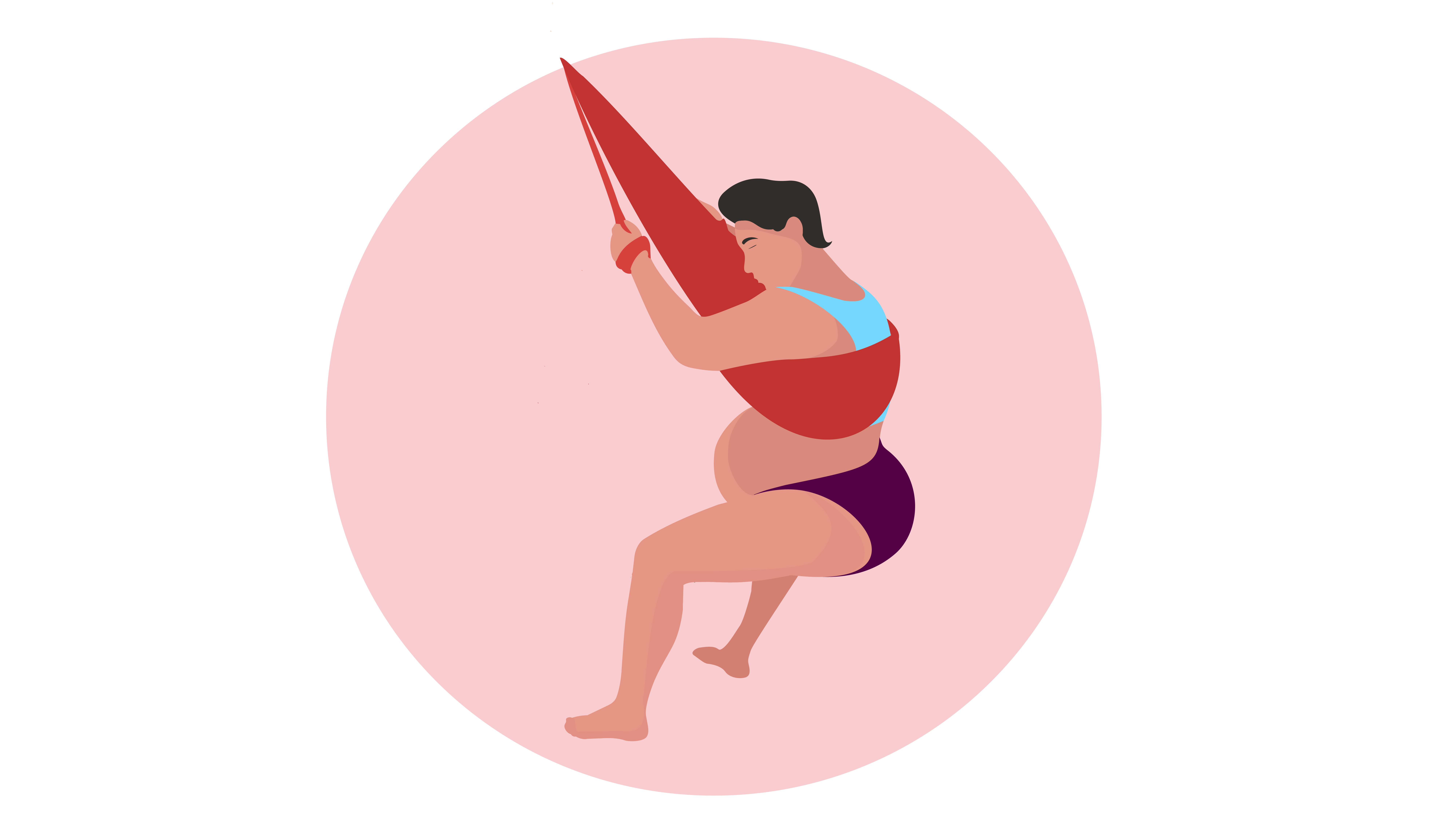 Woman shows woman or birthing person hanging from birth rope