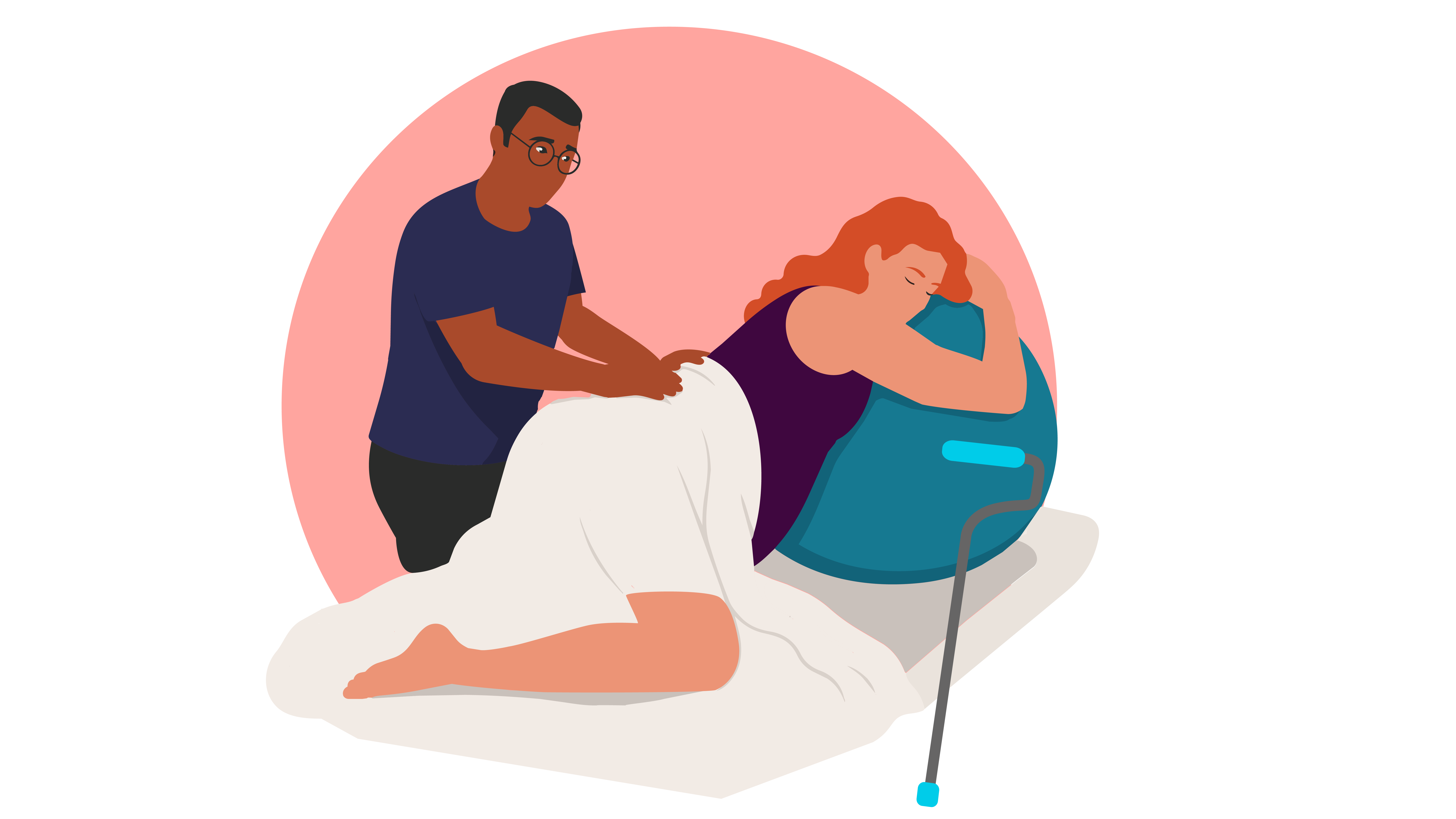Birth ball leaning over hospital bed