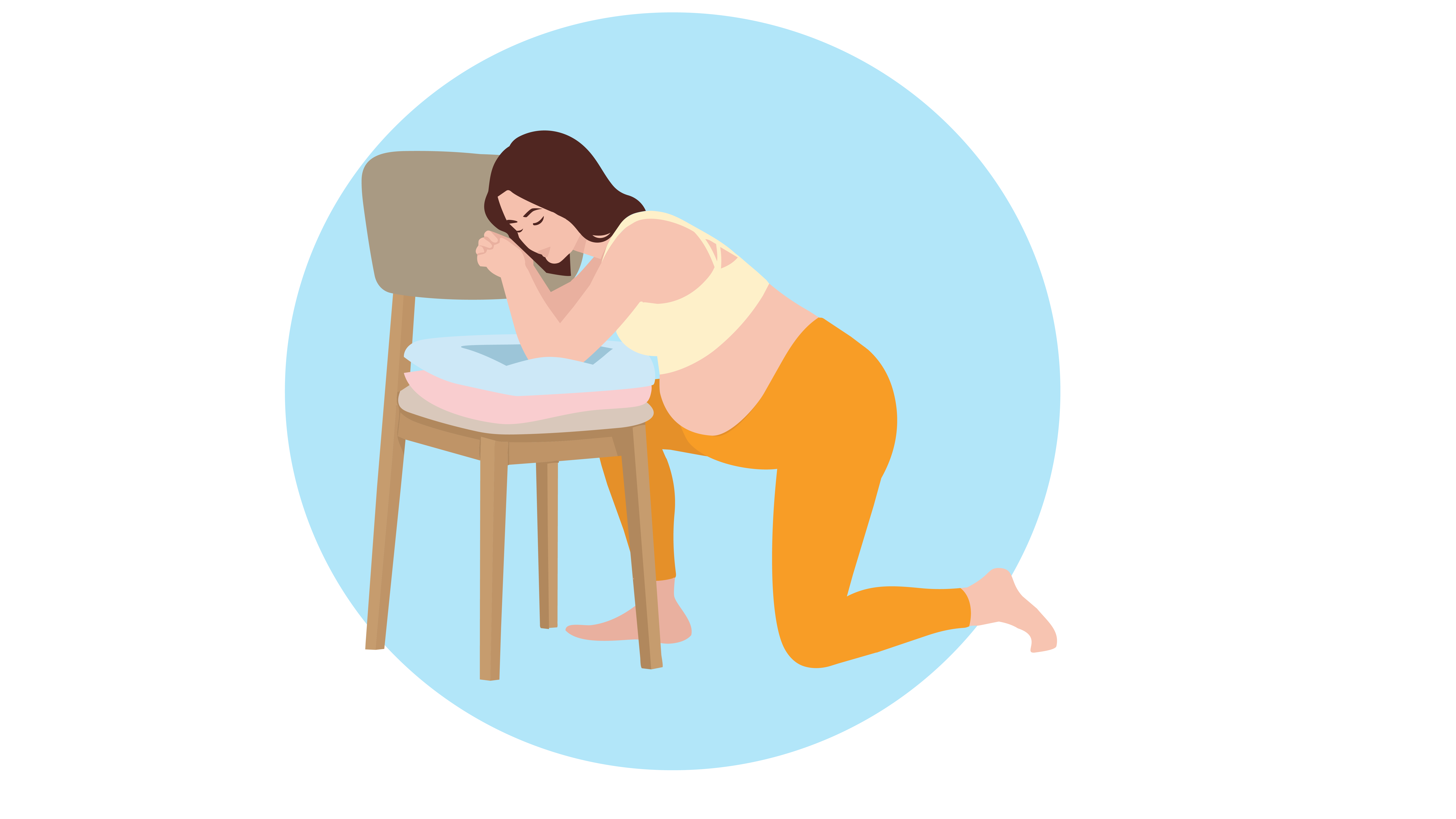 Woman or birthing person leaning on chair