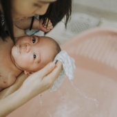 Bathing a baby