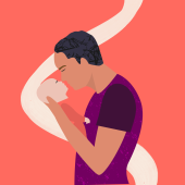 Illustration of a dad kissing his baby 
