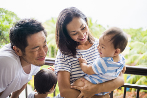 Asian family with two kids