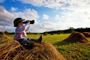 child with binoculars
