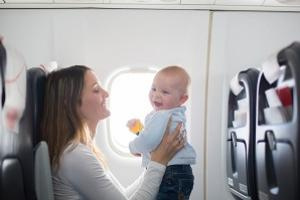 Mother and baby on plane