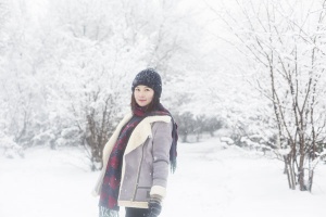 Pregnant woman in winter