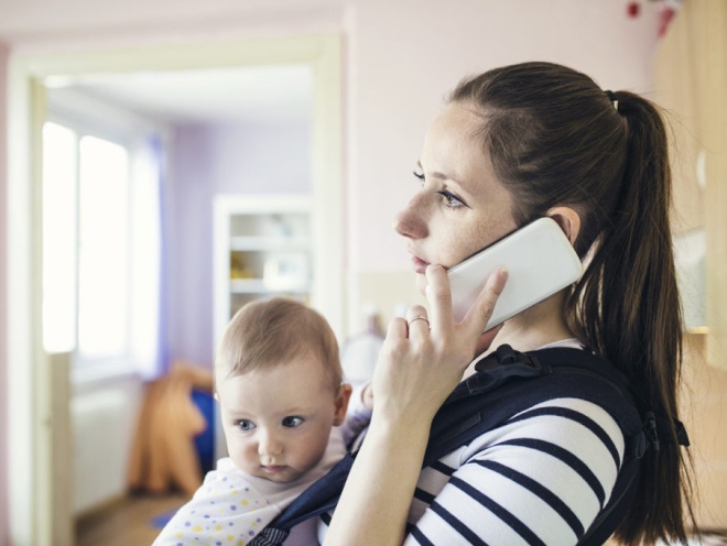 young mum on phone