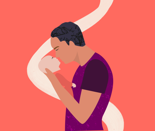 Illustration of a dad kissing his baby 