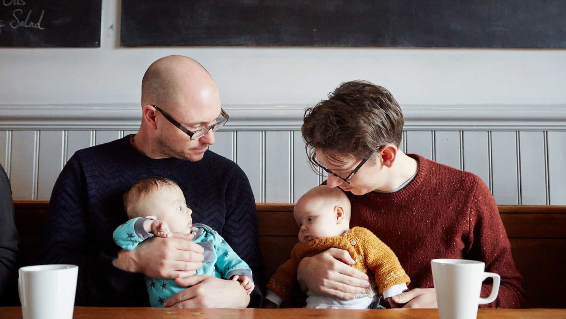 Two dads and their babies