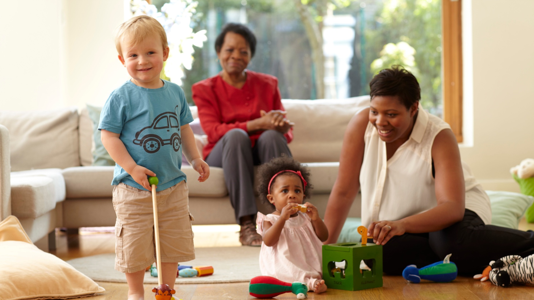 Family with children playing