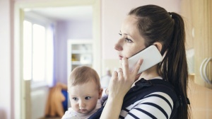 young mum on phone