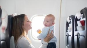 Mother and baby on plane