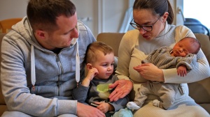 Family with new baby