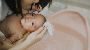 Bathing a baby