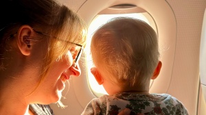 Parent and baby on a plane