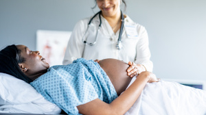 Doctor examining pregnant woman or birthing person