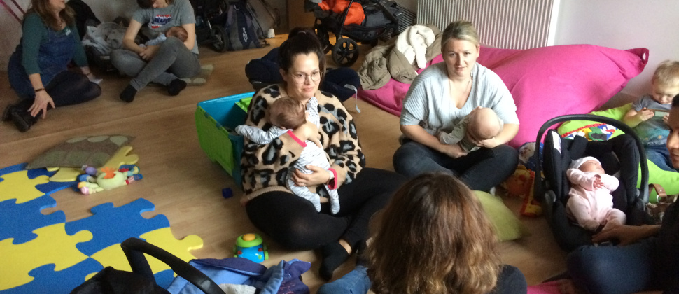 Mums and babies chatting at our monthly Bumps and Babies group