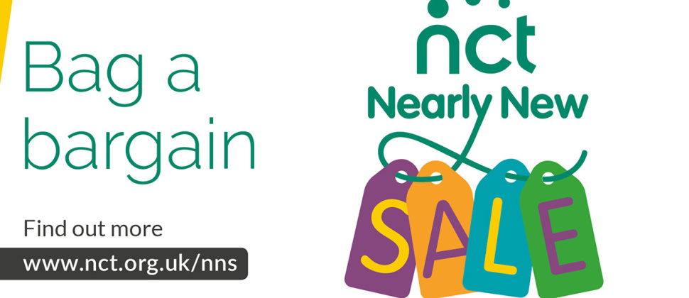 image of shopping bags and text saying bag a bargain NCT nearly new sale