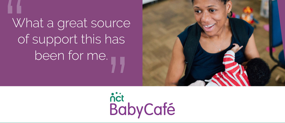 Picture of a mum breastfeeding with slogan "what a great source of support this has been for me"